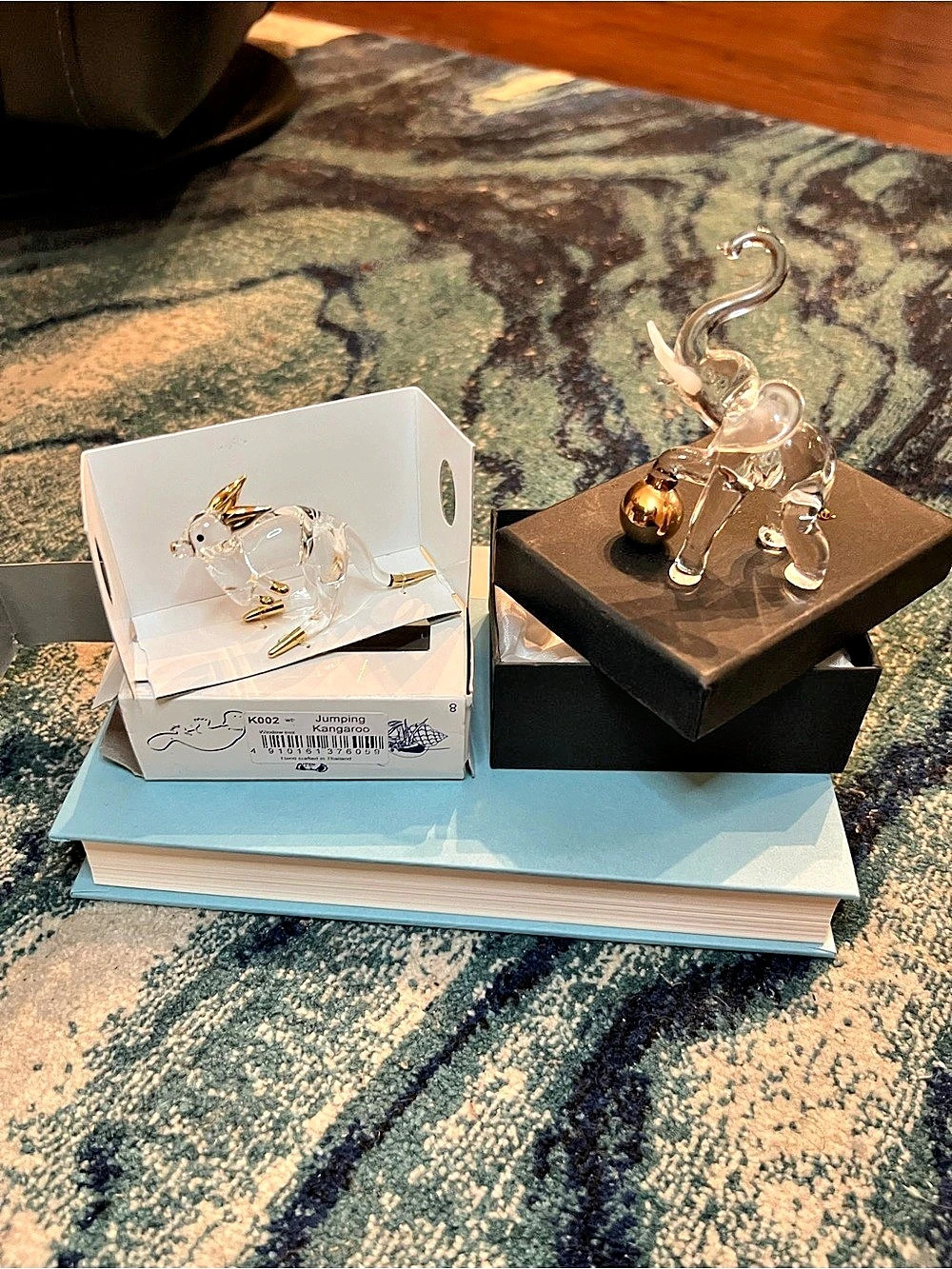 Clear & Gold Glass Figurine Set